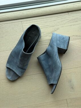 3.1 Phillip Lim Blue Suede Open-Toe Mule Heels